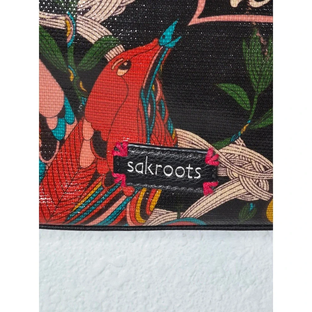 Sakroots Artist Circle Crossbody Bag Black Peace Nature Bird Print Coated Canvas